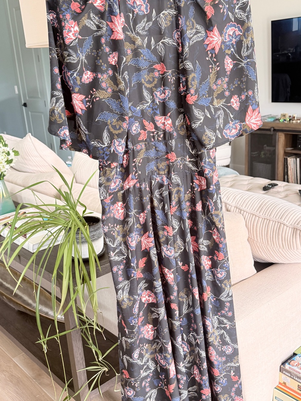 Chelsea28 Black Floral Dress with Blue and Pink Blooms - Picture 3 of 11